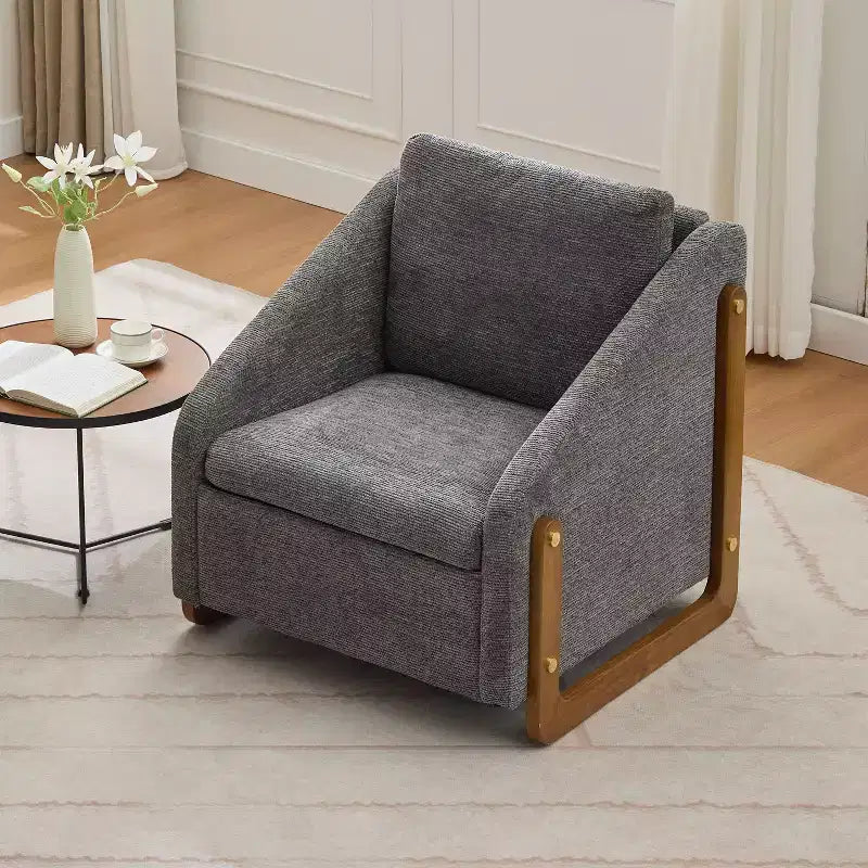 Fauteuil en tissu chenille, fauteuil d'appoint avec cadre latéral en bois, garniture cloutée dorée, fauteuil de loisirs rembourré pour salon, chambre à coucher