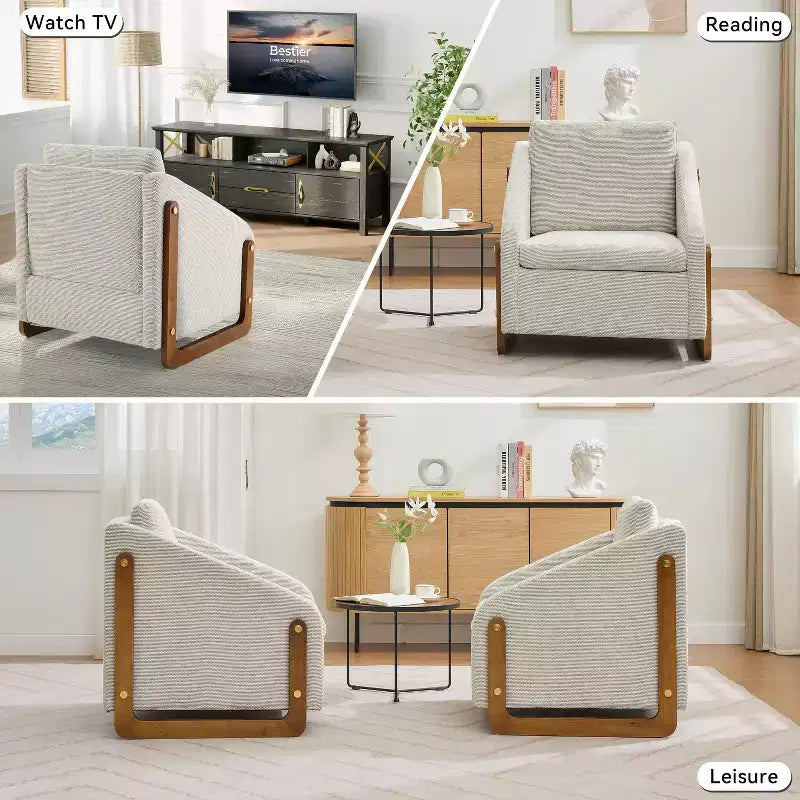 Fauteuil en tissu chenille, fauteuil d'appoint avec cadre latéral en bois, garniture cloutée dorée, fauteuil de loisirs rembourré pour salon, chambre à coucher