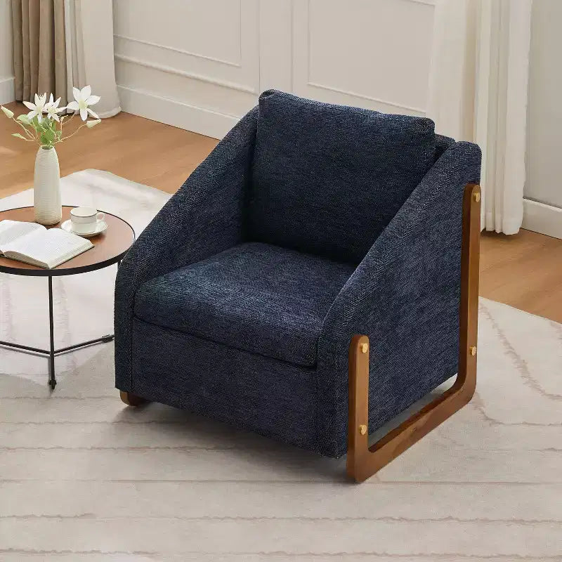 Fauteuil en tissu chenille, fauteuil d'appoint avec cadre latéral en bois, garniture cloutée dorée, fauteuil de loisirs rembourré pour salon, chambre à coucher
