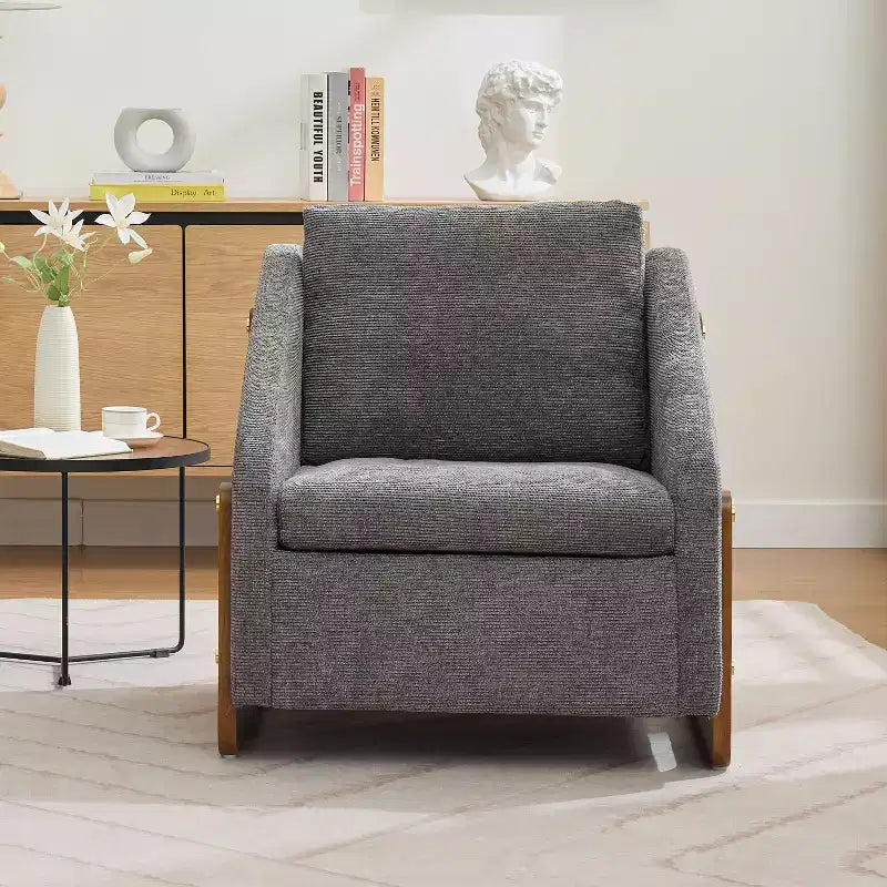 Fauteuil en tissu chenille, fauteuil d'appoint avec cadre latéral en bois, garniture cloutée dorée, fauteuil de loisirs rembourré pour salon, chambre à coucher