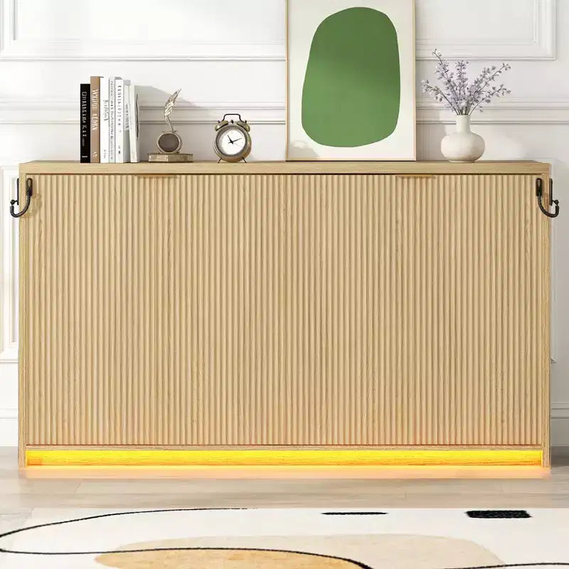 Lit escamotable de taille armoire avec éclairage LED pour salon et appartement, Nature