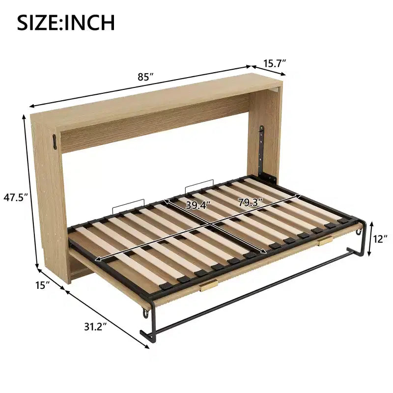 Lit escamotable de taille armoire avec éclairage LED pour salon et appartement, Nature