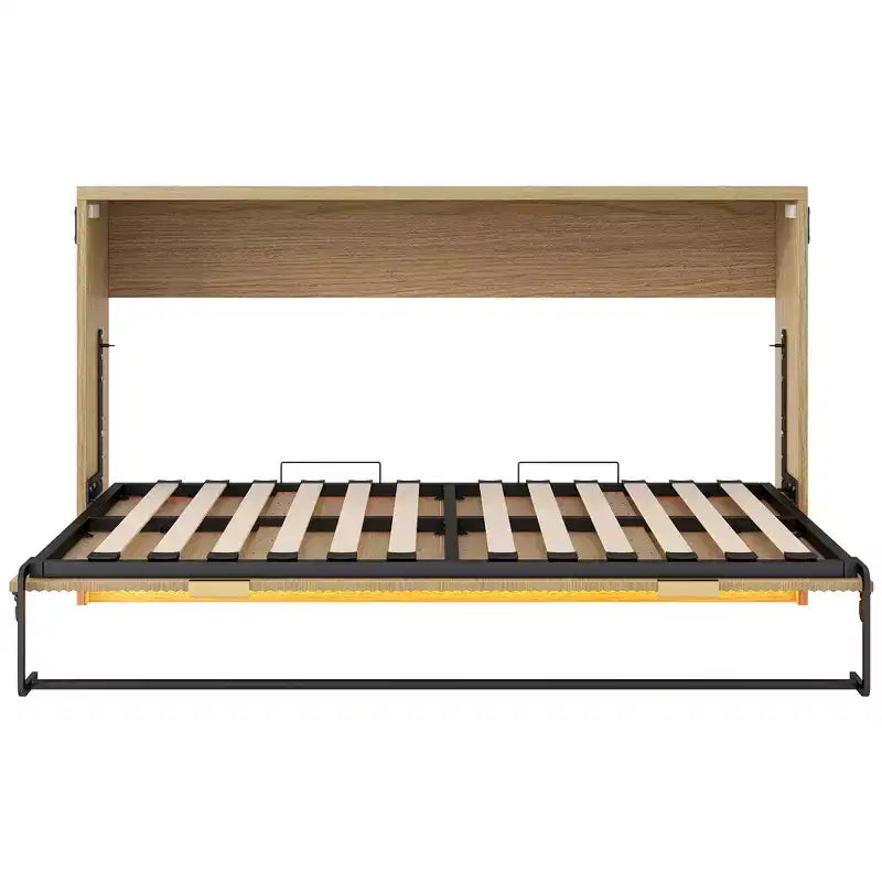 Lit escamotable de taille armoire avec éclairage LED pour salon et appartement, Nature