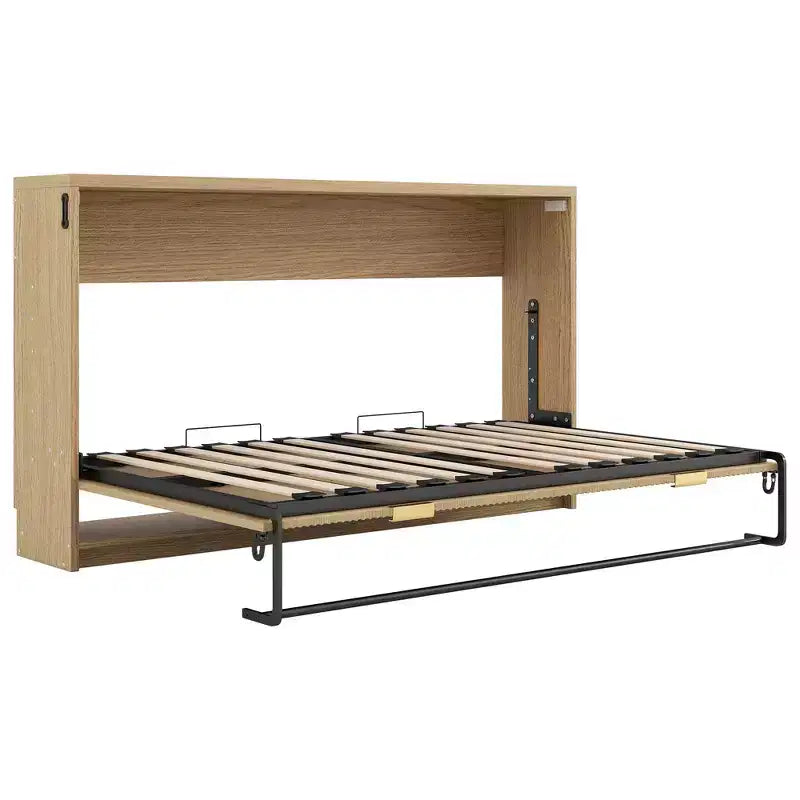 Lit escamotable de taille armoire avec éclairage LED pour salon et appartement, Nature