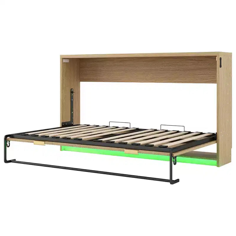 Lit escamotable de taille armoire avec éclairage LED pour salon et appartement, Nature