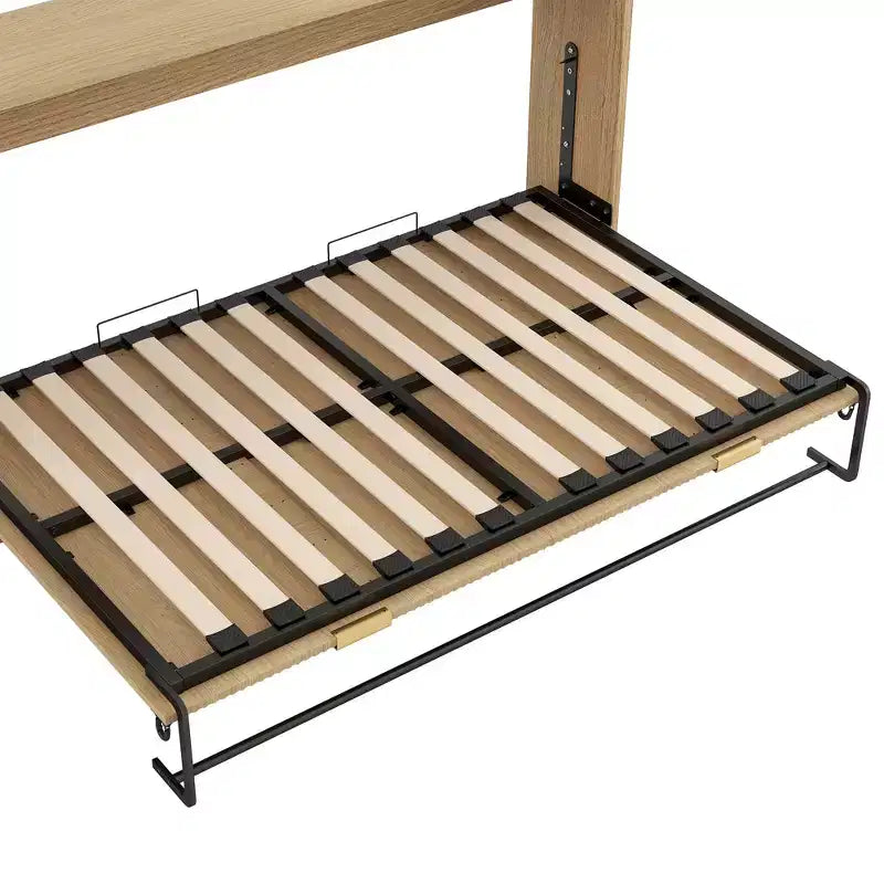 Lit escamotable de taille armoire avec éclairage LED pour salon et appartement, Nature