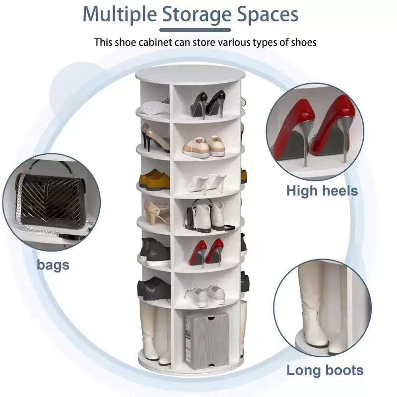 Tour d'étagère à chaussures rotative, support de rangement rotatif à 360° autonome, tour à chaussures avec base surélevée et plateau de rangement rotatif - Blanc