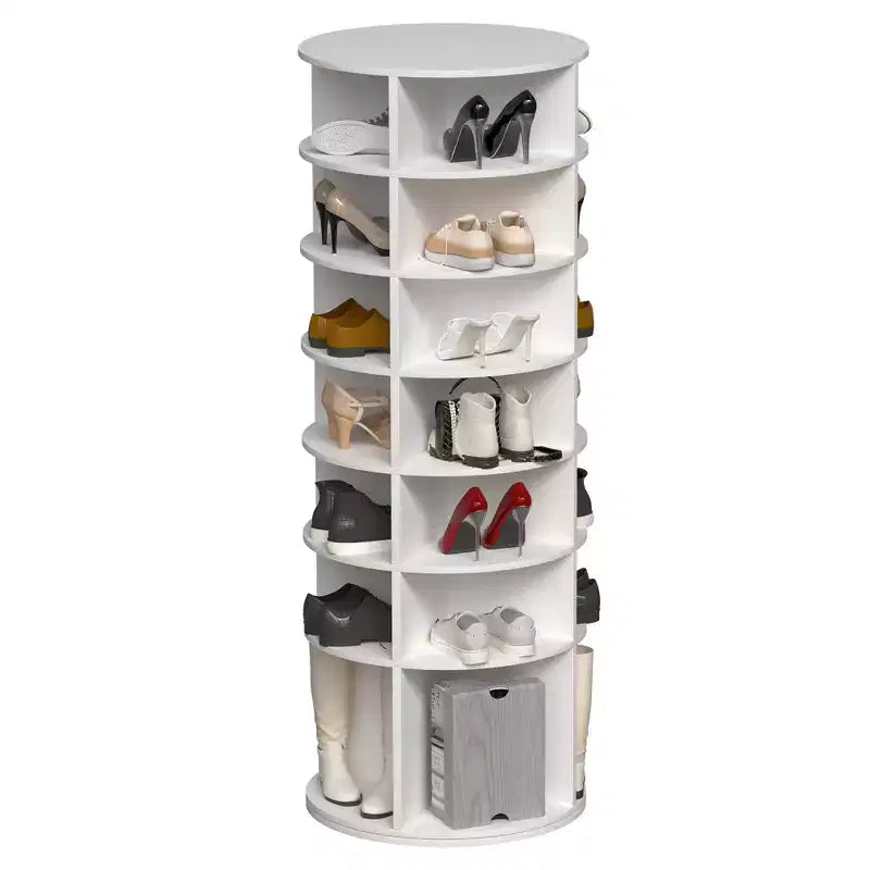 Tour d'étagère à chaussures rotative, support de rangement rotatif à 360° autonome, tour à chaussures avec base surélevée et plateau de rangement rotatif - Blanc