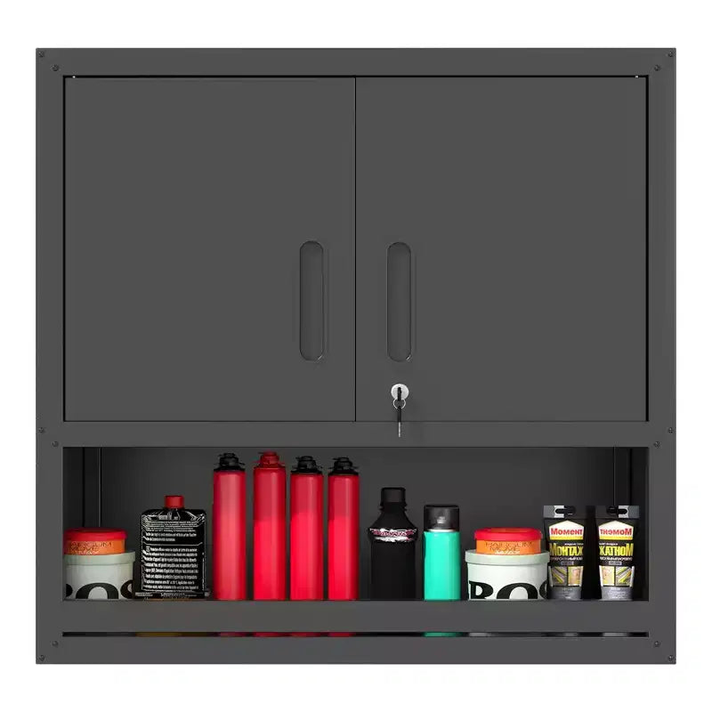 Armoire murale 30H en acier – Portes verrouillables + Tiroir ouvert + Étagère réglable, Acier laminé à froid, Garage/Bureau/Entrepôt/Maison/École