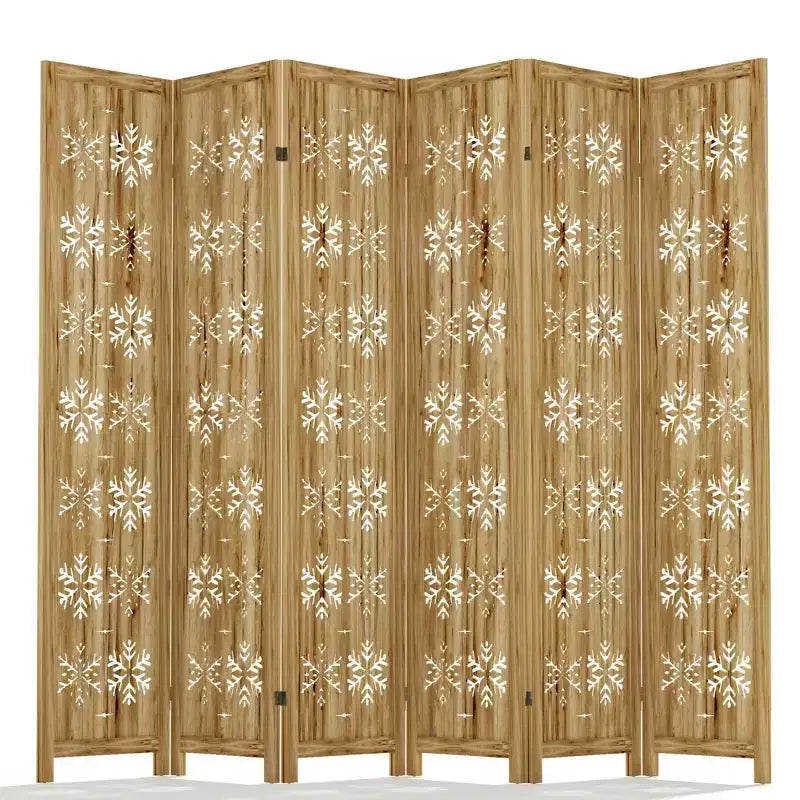 Paravent pliant avec motif flocon de neige pour bureau, jardin, chambre à coucher, bois de paulownia