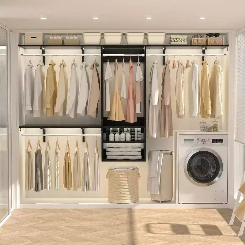Système d'organisation de placard mural avec tringles extensibles