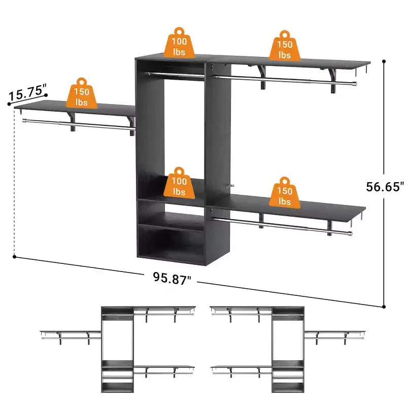 Système d'organisation de placard mural avec tringles extensibles