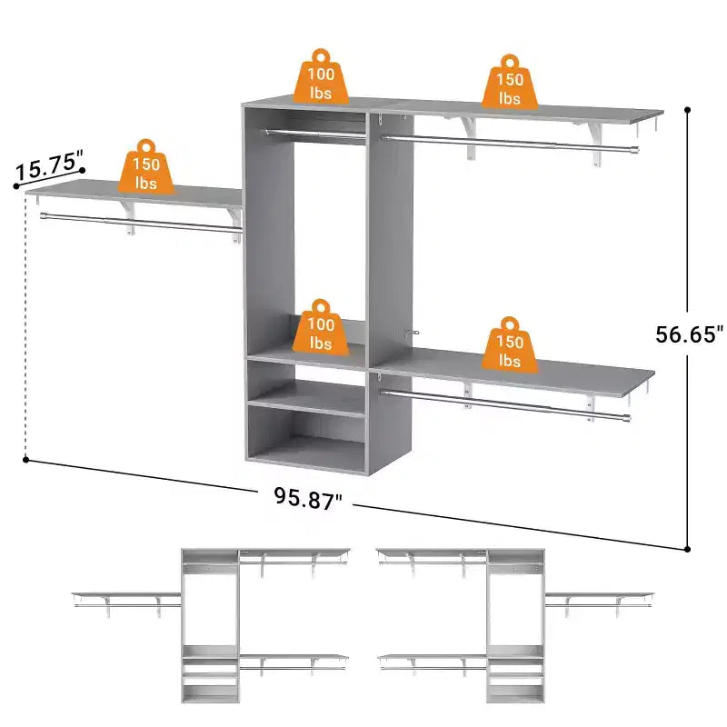 Système d'organisation de placard mural avec tringles extensibles