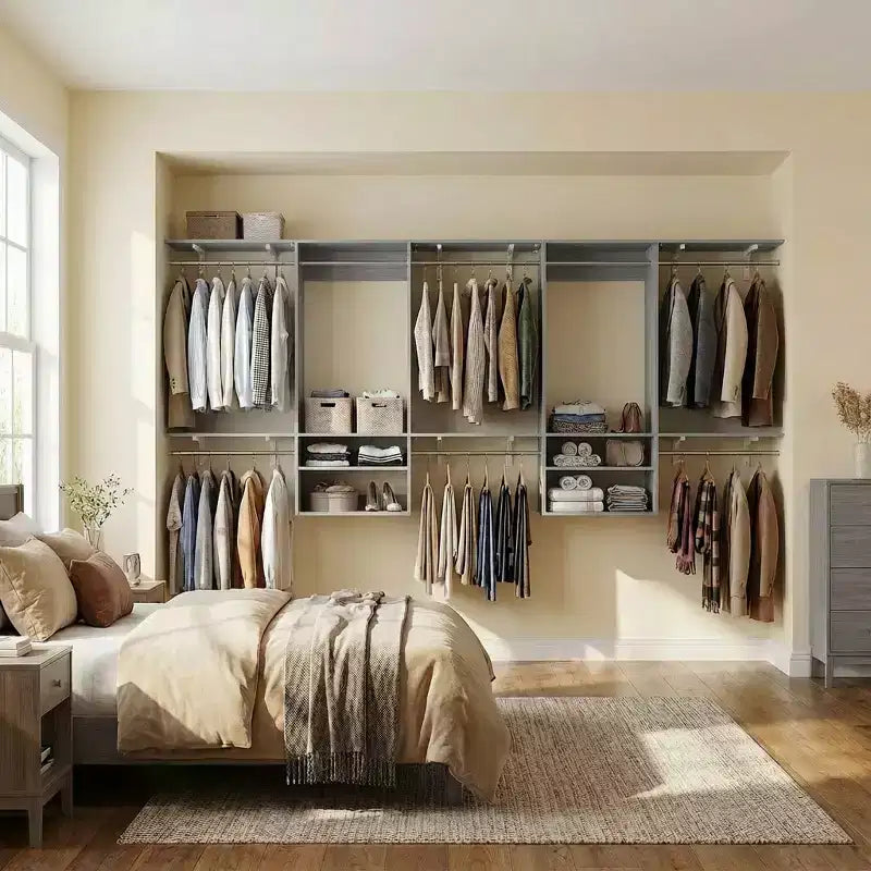 Système d'organisation de placard mural avec tringles extensibles