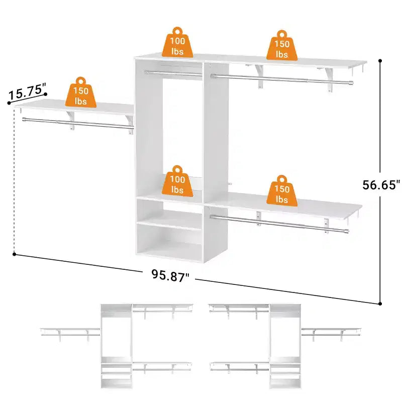 Système d'organisation de placard mural avec tringles extensibles