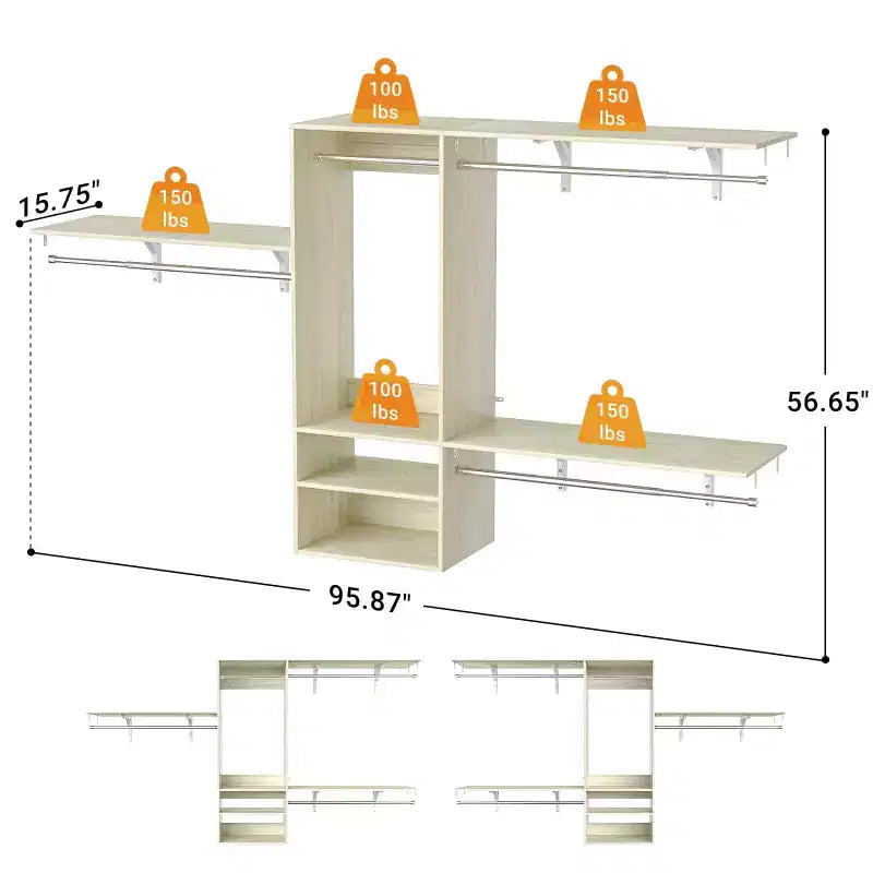 Système d'organisation de placard mural avec tringles extensibles
