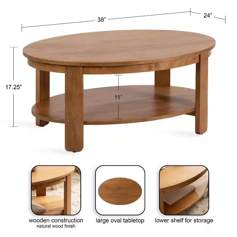Table basse ovale en bois, 38x24x18, Naturel