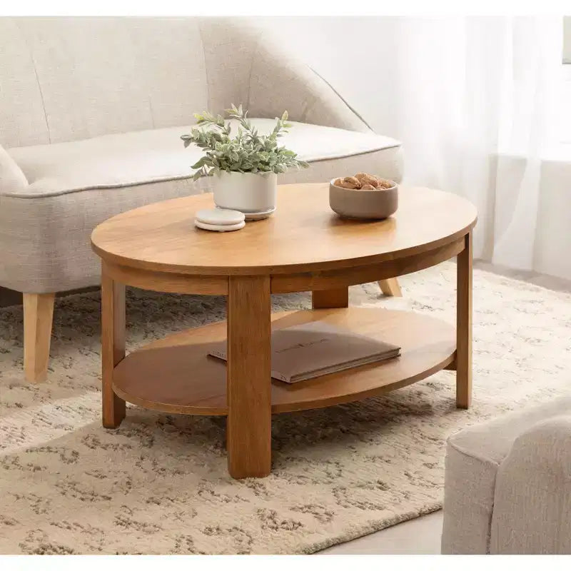 Table basse ovale en bois, 38x24x18, Naturel