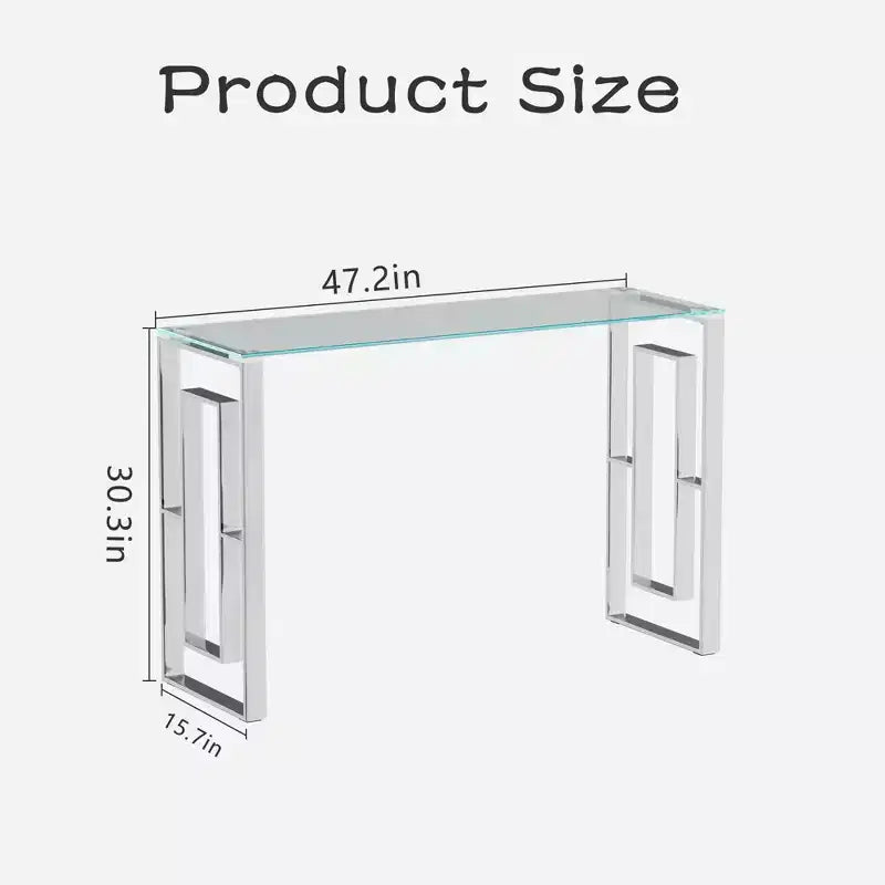 Console moderne, Table basse en verre transparent avec pieds en acier inoxydable pour salon et bureau, argent