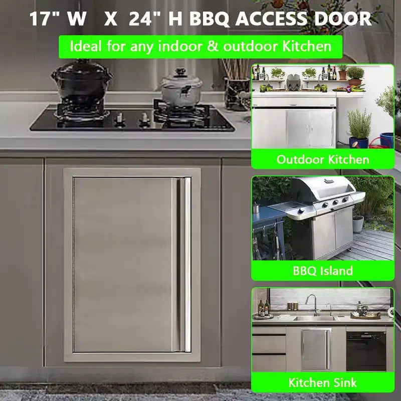 Portes de cuisine extérieure, porte d'accès pour barbecue, portes de barbecue en acier inoxydable 304 pour cuisine intérieure/extérieure, armoire extérieure, îlot de barbecue