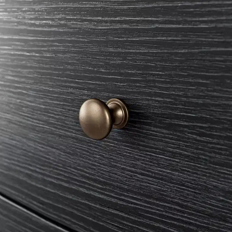 Commode vintage à façade incurvée en chêne noir/clair avec 8 tiroirs, commode de chambre de luxe avec boutons en bronze