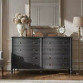 Commode vintage à façade incurvée en chêne noir/clair avec 8 tiroirs, commode de chambre de luxe avec boutons en bronze