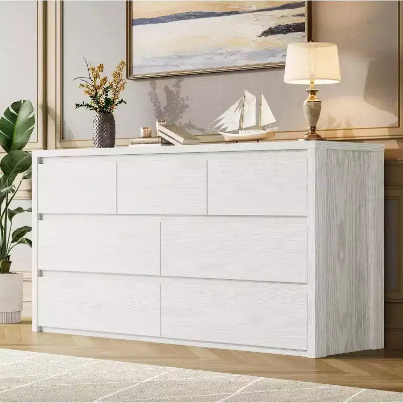 Commode à 7 tiroirs pour chambre à coucher, Grande commode moderne, Grande commode en bois de rangement pour salon, couloir, entrée