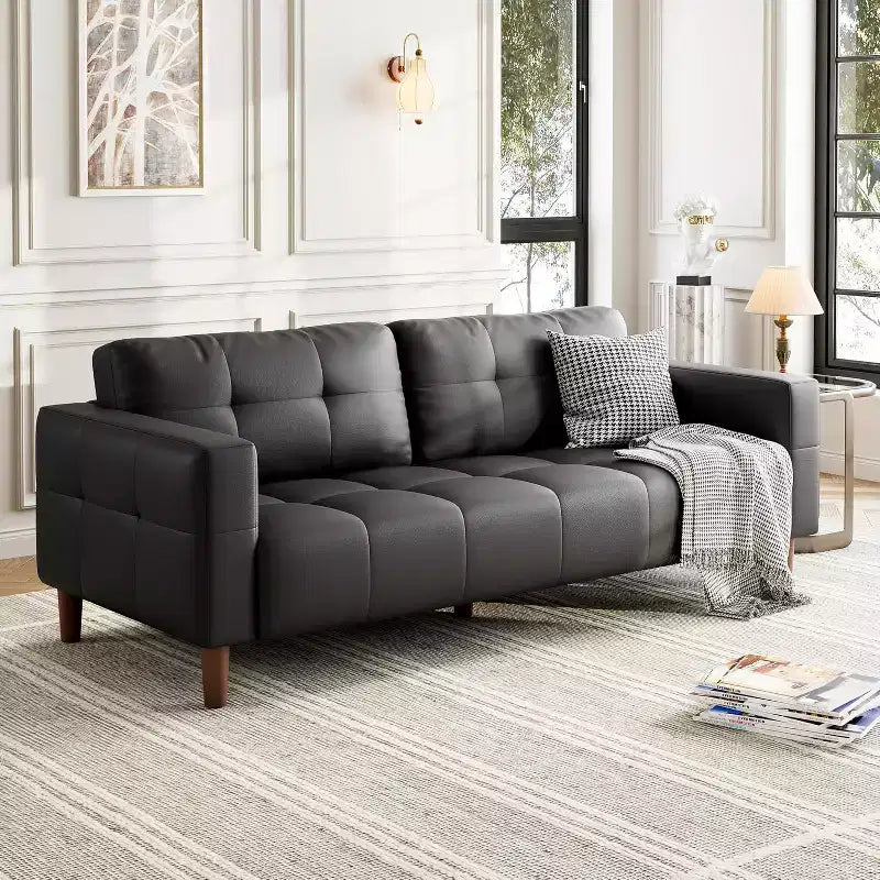 Canapé 3 places 83 en similicuir, canapé moderne à assise profonde avec coussins à ressorts pour salon ou bureau