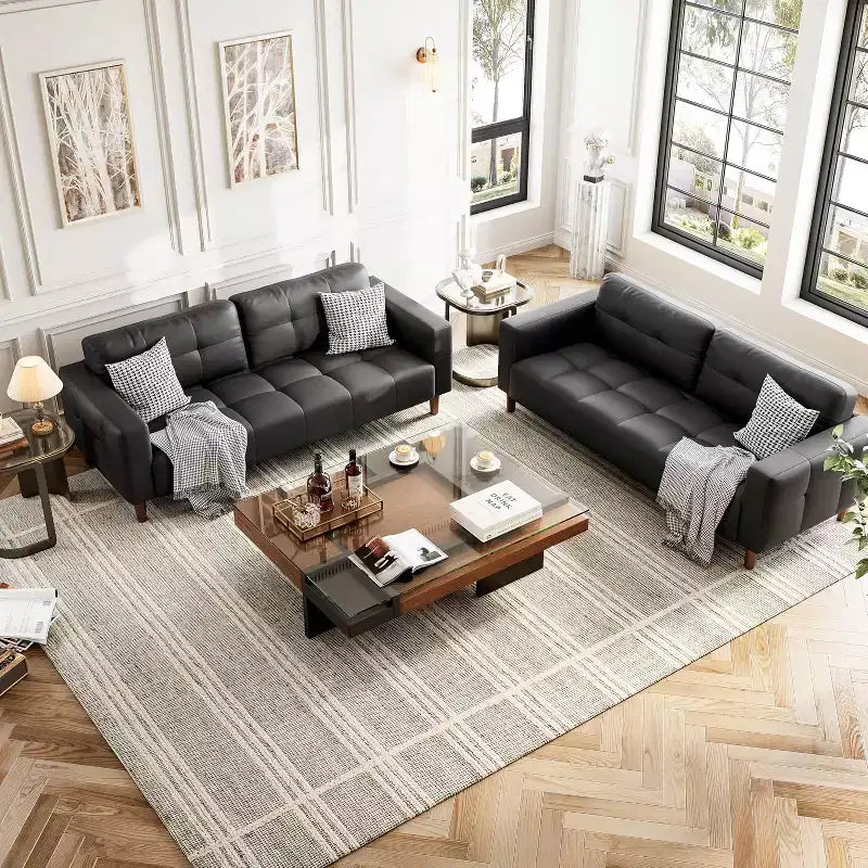 Canapé 3 places 83 en similicuir, canapé moderne à assise profonde avec coussins à ressorts pour salon ou bureau