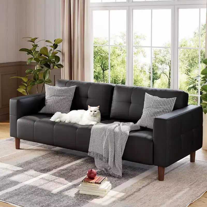 Canapé 3 places 83 en similicuir, canapé moderne à assise profonde avec coussins à ressorts pour salon ou bureau