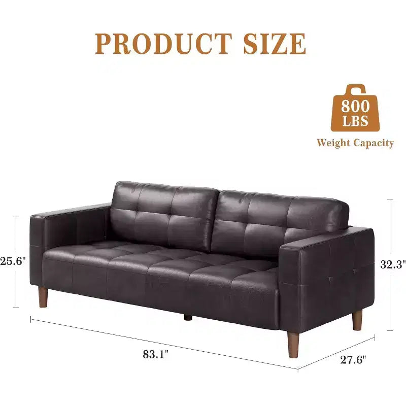 Canapé 3 places 83 en similicuir, canapé moderne à assise profonde avec coussins à ressorts pour salon ou bureau