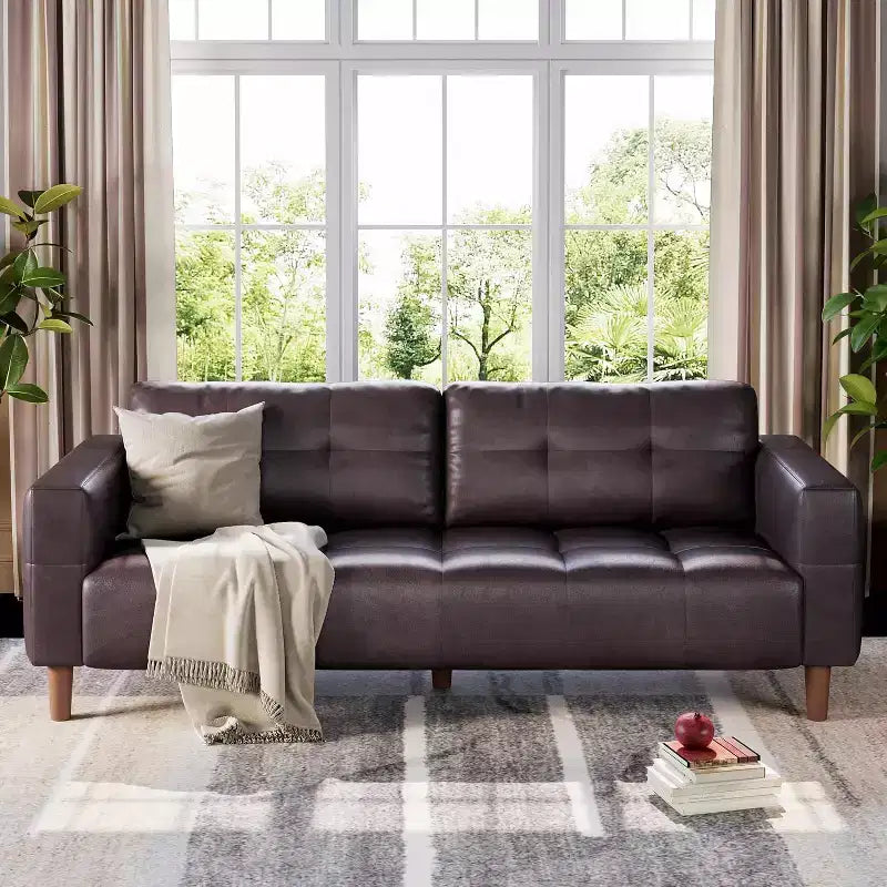 Canapé 3 places 83 en similicuir, canapé moderne à assise profonde avec coussins à ressorts pour salon ou bureau