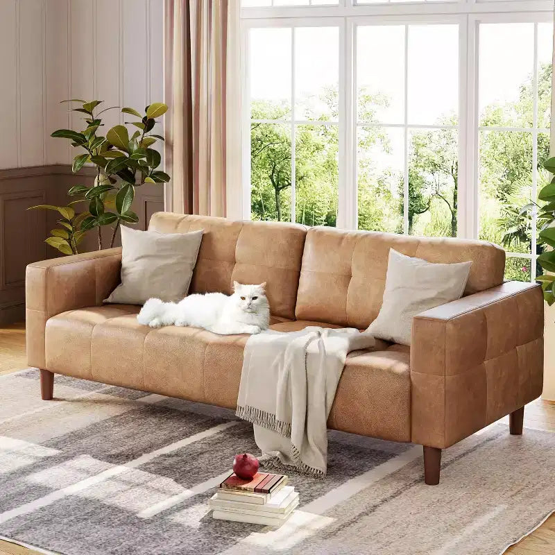 Canapé 3 places 83 en similicuir, canapé moderne à assise profonde avec coussins à ressorts pour salon ou bureau