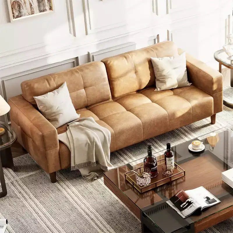 Canapé 3 places 83 en similicuir, canapé moderne à assise profonde avec coussins à ressorts pour salon ou bureau