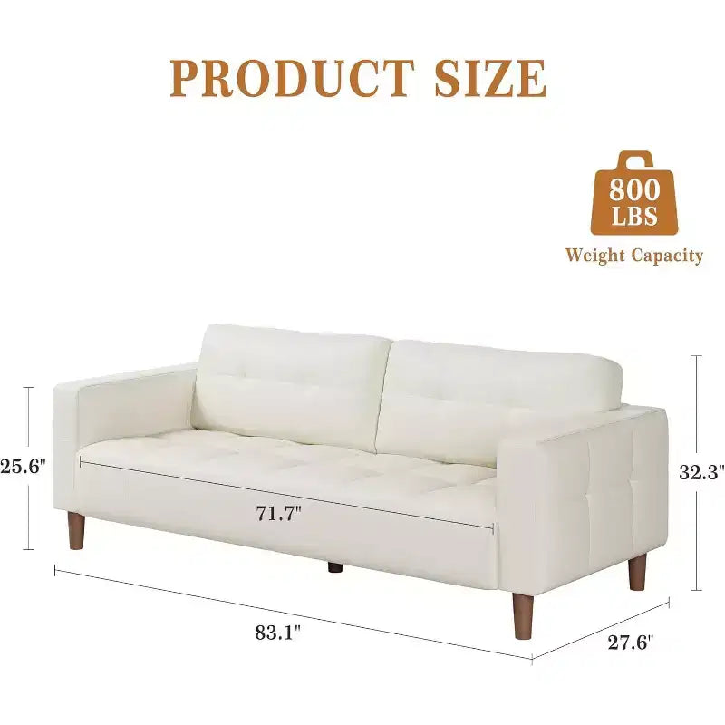 Canapé 3 places 83 en similicuir, canapé moderne à assise profonde avec coussins à ressorts pour salon ou bureau