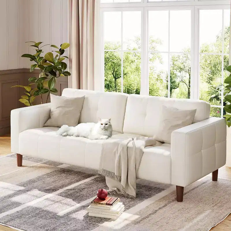 Canapé 3 places 83 en similicuir, canapé moderne à assise profonde avec coussins à ressorts pour salon ou bureau