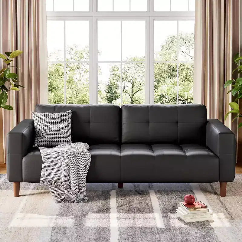 Canapé 3 places 83 en similicuir, canapé moderne à assise profonde avec coussins à ressorts pour salon ou bureau