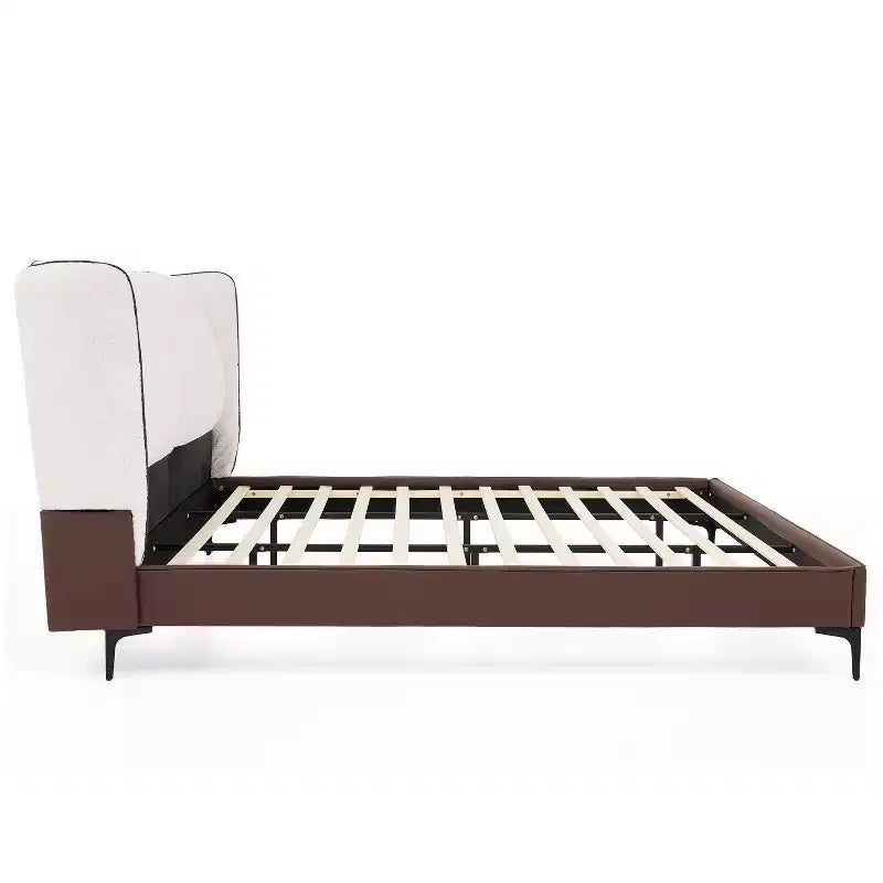 Lit plateforme moderne King Size en similicuir rembourré avec tête de lit capitonnée en tissu peluche