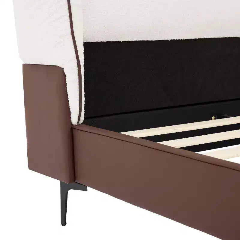 Lit plateforme moderne King Size en similicuir rembourré avec tête de lit capitonnée en tissu peluche