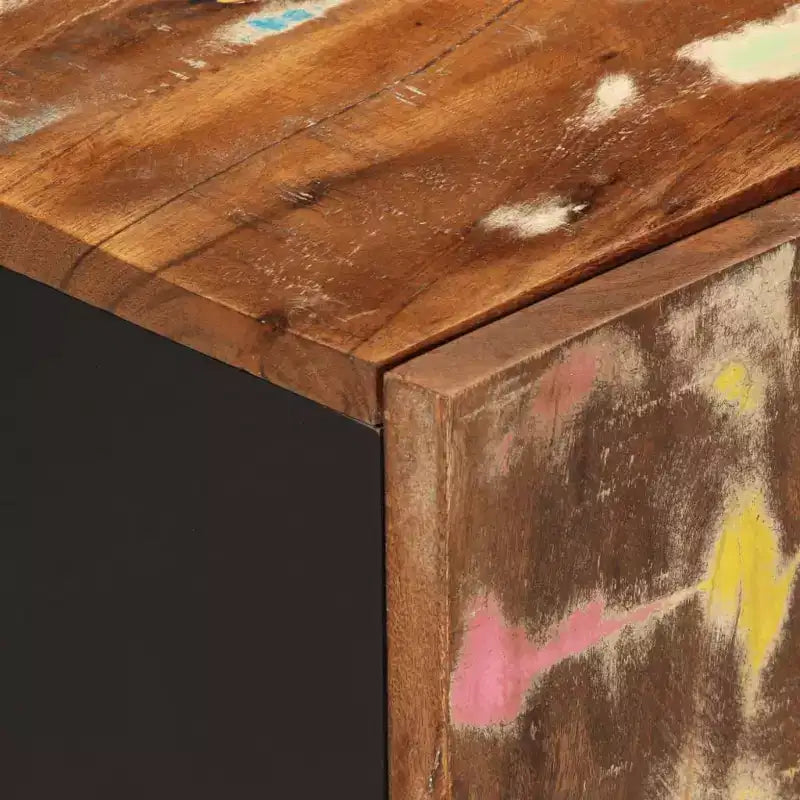 Table basse bois massif de récupération couleurs mélangées