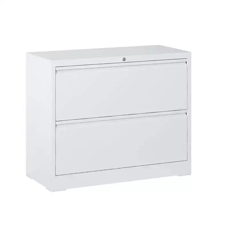 Classeur latéral 2 tiroirs 35H avec serrure, meuble de rangement métallique verrouillable pour bureau à domicile, adapté aux formats Legal/Letter/A4/F4 (Blanc)