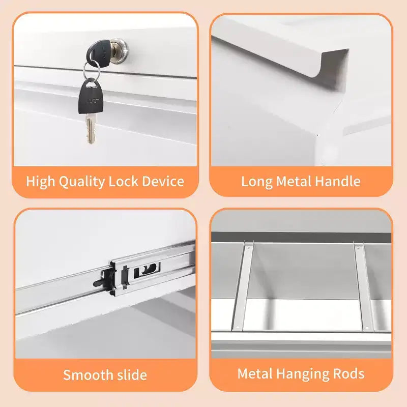 Classeur latéral 2 tiroirs 35H avec serrure, meuble de rangement métallique verrouillable pour bureau à domicile, adapté aux formats Legal/Letter/A4/F4 (Blanc)