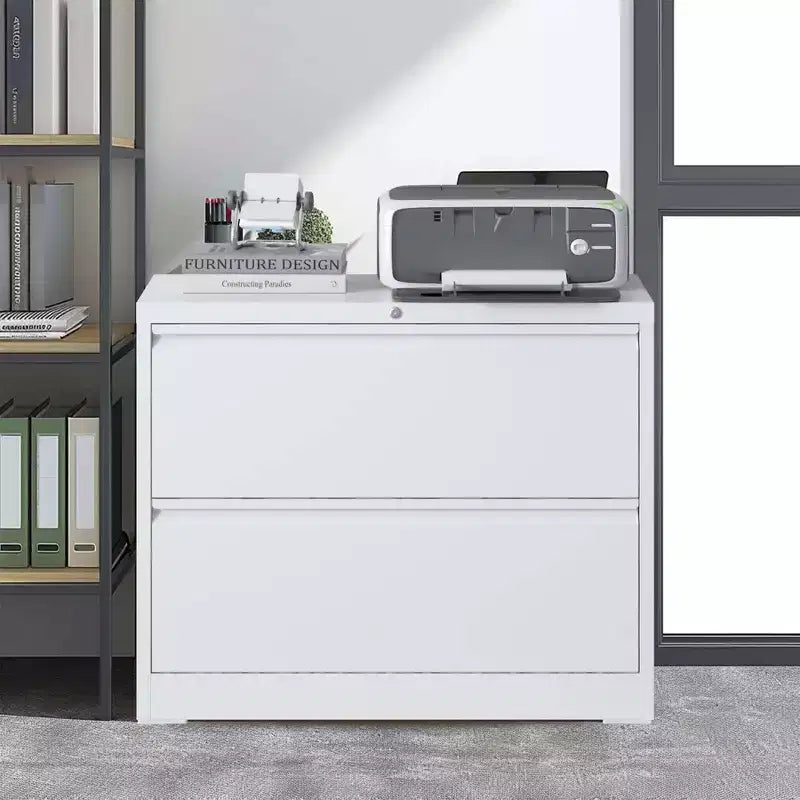 Classeur latéral 2 tiroirs 35H avec serrure, meuble de rangement métallique verrouillable pour bureau à domicile, adapté aux formats Legal/Letter/A4/F4 (Blanc)