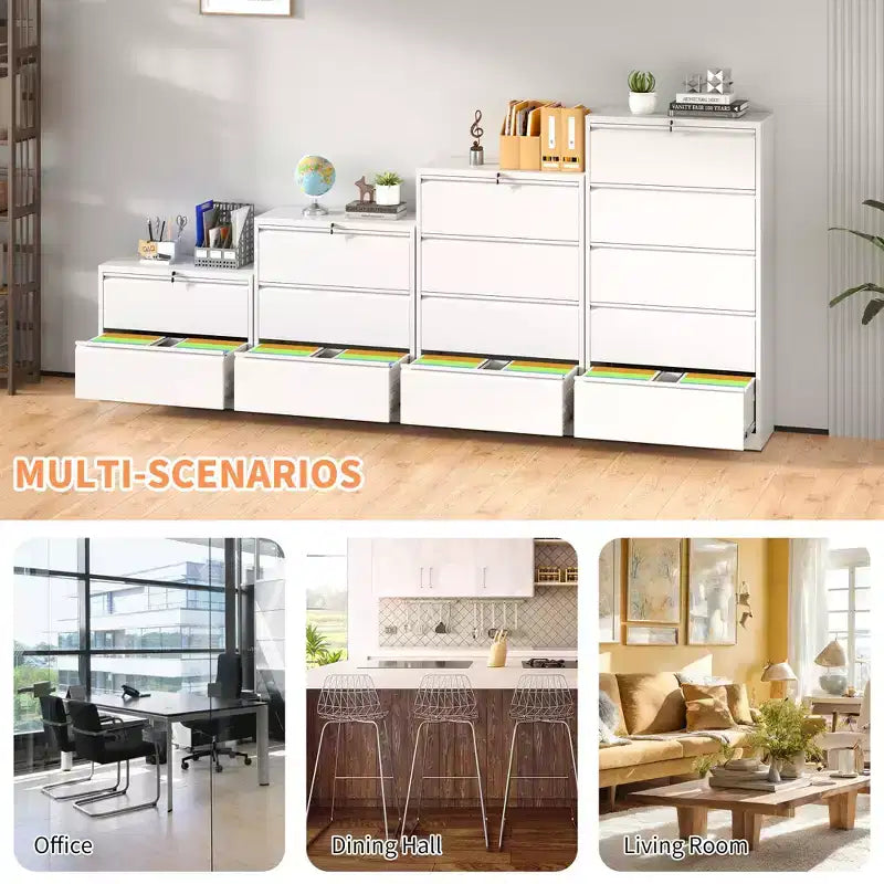 Classeur latéral 2 tiroirs 35H avec serrure, meuble de rangement métallique verrouillable pour bureau à domicile, adapté aux formats Legal/Letter/A4/F4 (Blanc)