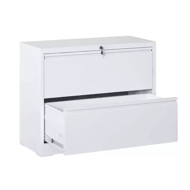 Classeur latéral 2 tiroirs 35H avec serrure, meuble de rangement métallique verrouillable pour bureau à domicile, adapté aux formats Legal/Letter/A4/F4 (Blanc)