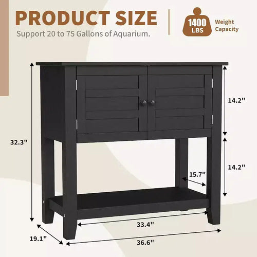 29-Gallon Double Aquarium Stand with Power Strip, Black Fish Tank Cabinet with Magnetic Doors for Living Room Storage