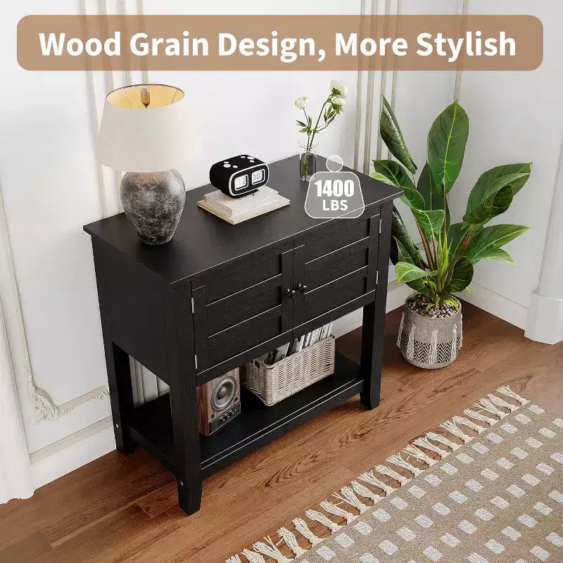 Meuble de support pour aquarium double de 110 litres avec multiprise, meuble noir avec portes magnétiques pour rangement de salon