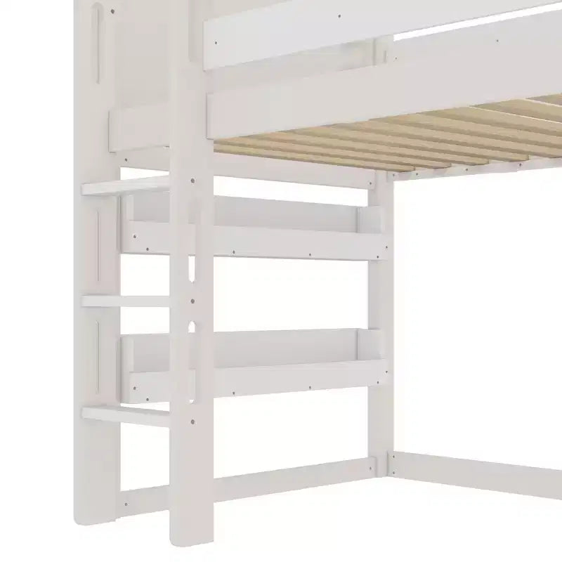 Lit mezzanine cabane avec étagère et toboggan, Cadre de lit mezzanine cabane en bois massif avec barrières de sécurité et design ludique pour enfants