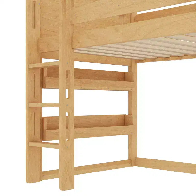 Lit mezzanine cabane avec étagère et toboggan, Cadre de lit mezzanine cabane en bois massif avec barrières de sécurité et design ludique pour enfants