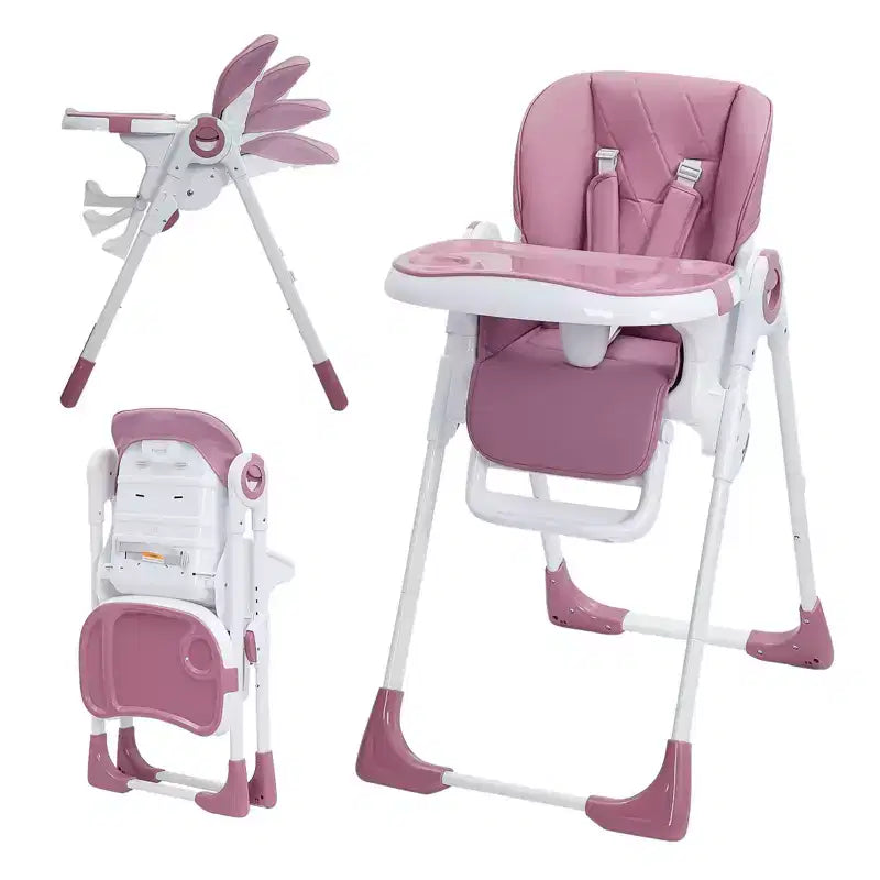 Chaise Haute Bébé, Hauteur et Inclinaison Réglables Chaise Haute Pliable avec Plateau Amovible - Siège Bébé Multifonctionnel Facile à Nettoyer